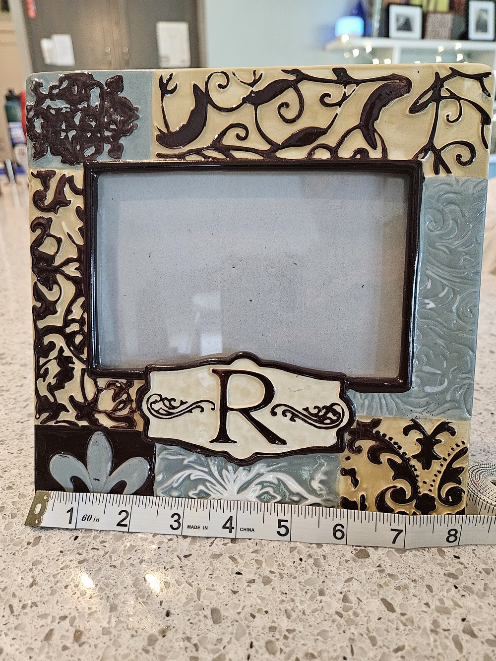 Monogram “R” Picture Frame 4x6 Ceramic Style Decorative Initial Frame